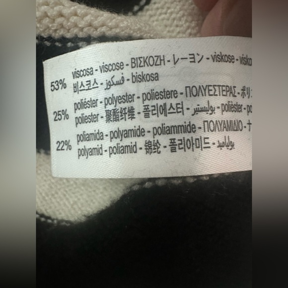 Zara Black and Beige Striped High Neck Quarter Zip Chunky Rib Knit Sweater XL - Picture 8 of 10